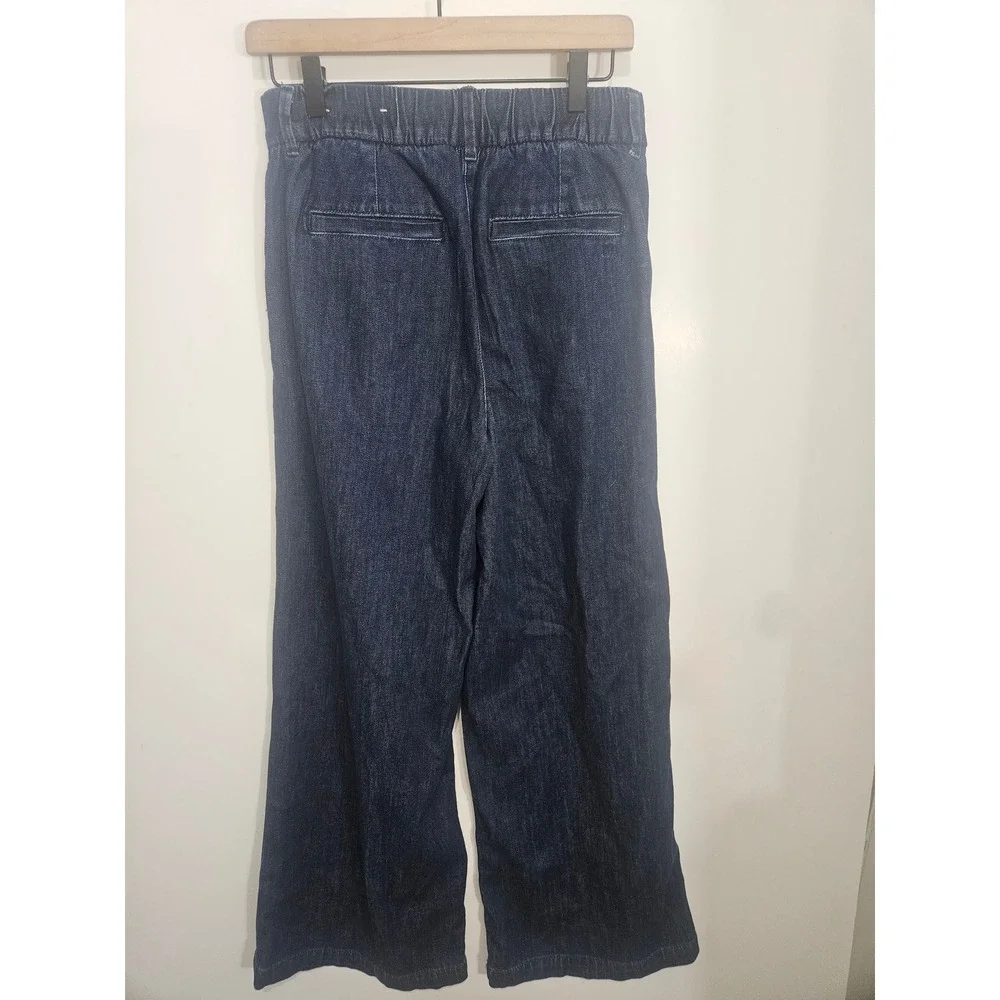 American Eagle Stretch Denim Trouser‎ Jeans Dark Wash Wide Leg Pleated Size 2